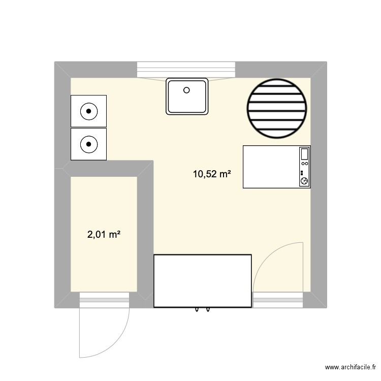 buanderie. Plan de 2 pièces et 13 m2