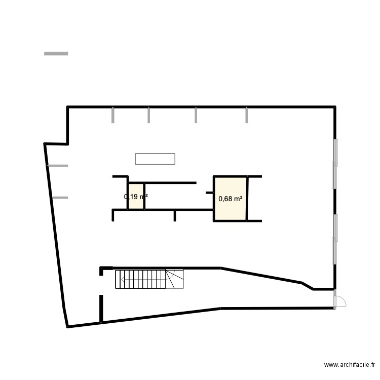 espace vente. Plan de 2 pièces et 1 m2