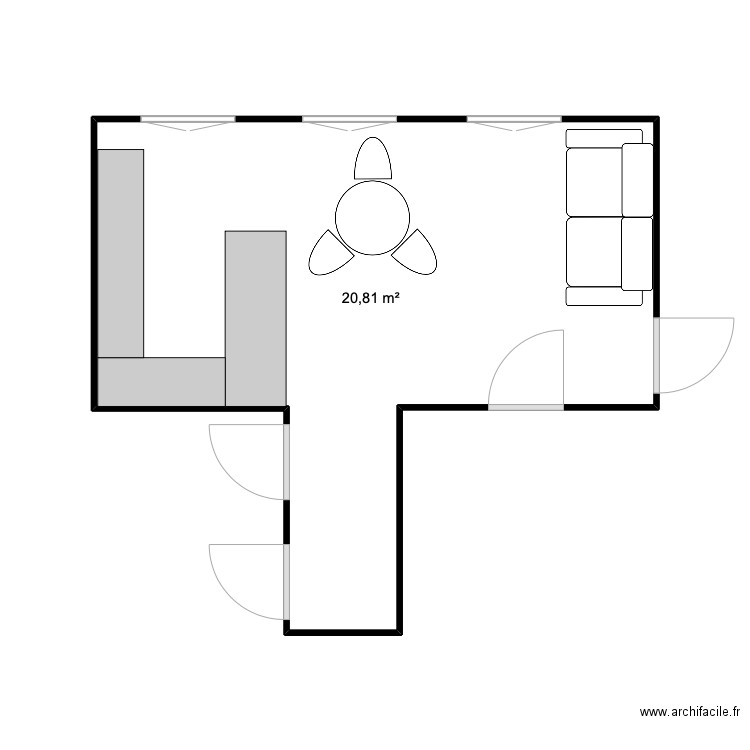 Darcel. Plan de 1 pièce et 21 m2