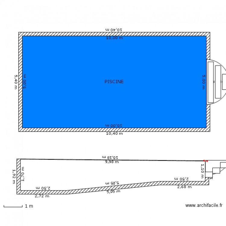 PISCINE PLAN ET COUPE Echelle 1/100. Plan de 0 pièce et 0 m2