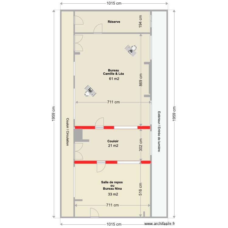 C.C Commissariat - 1 couloir / 2 pièces. Plan de 0 pièce et 0 m2