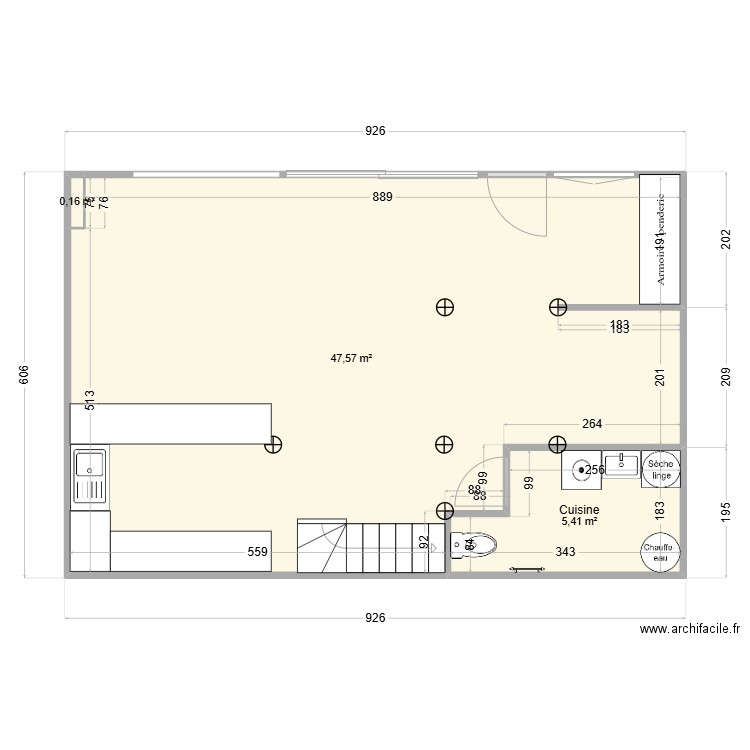 plan rdc fleurieux. Plan de 3 pièces et 53 m2