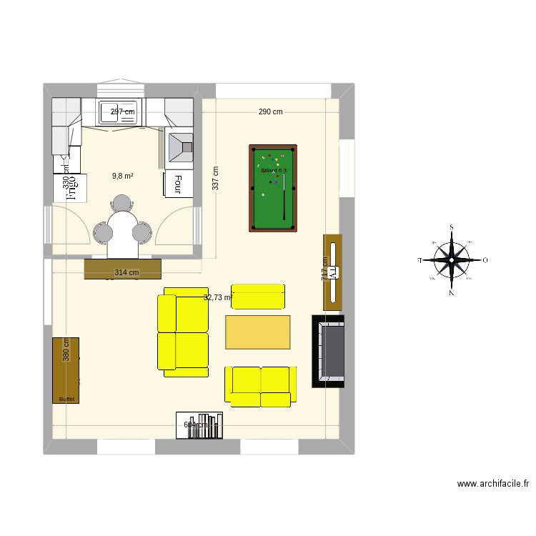 Plan Séjour_Salon. Plan de 2 pièces et 43 m2