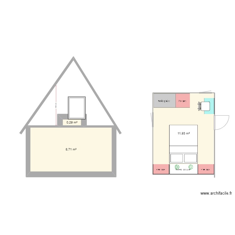 CHAMBRE 2. Plan de 3 pièces et 21 m2