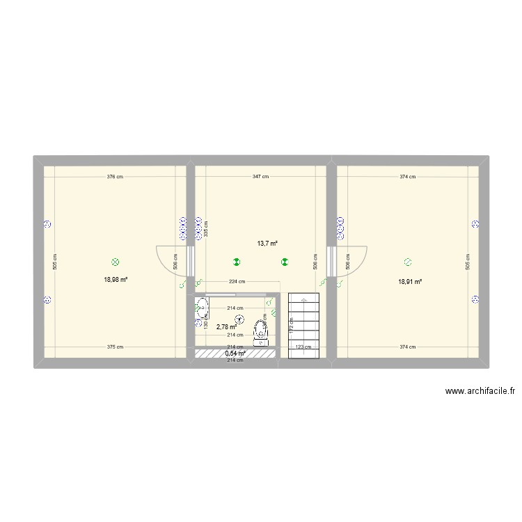 R+1. Plan de 5 pièces et 55 m2