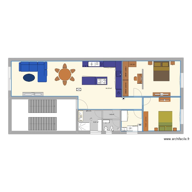 perso3. Plan de 3 pièces et 93 m2