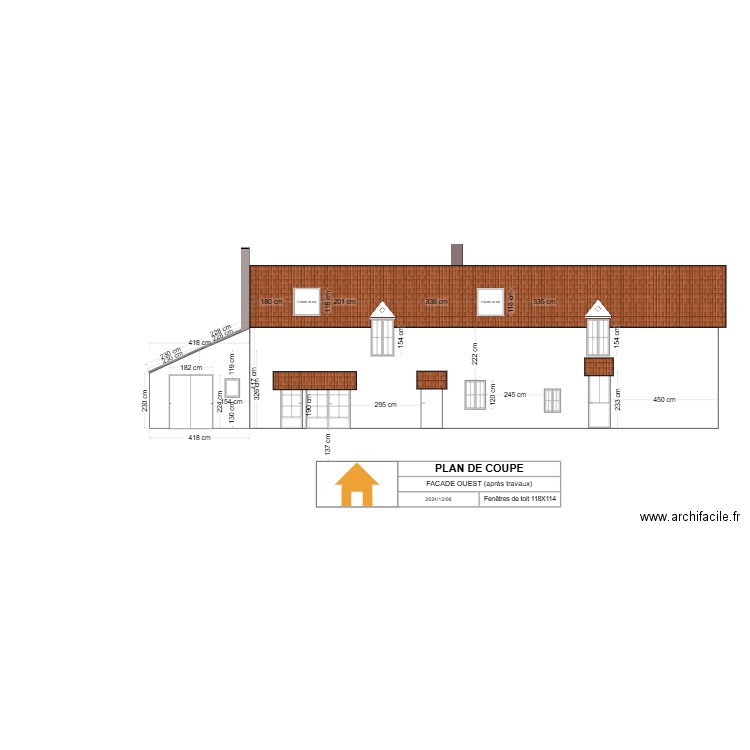 FACADE OUEST(après pose des fenêtres de toit plus petites). Plan de 0 pièce et 0 m2