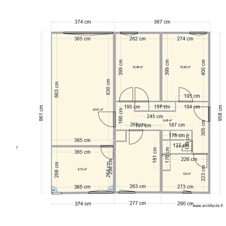 focH33. Plan de 10 pièces et 83 m2