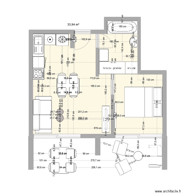 gallion 2 bis. Plan de 1 pièce et 34 m2