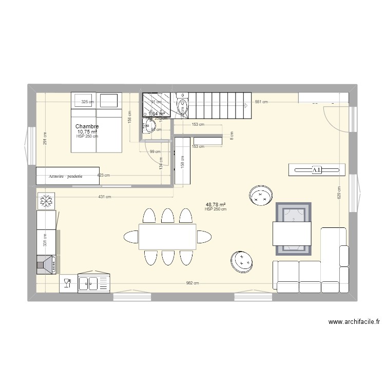 maison 1 . Plan de 3 pièces et 61 m2