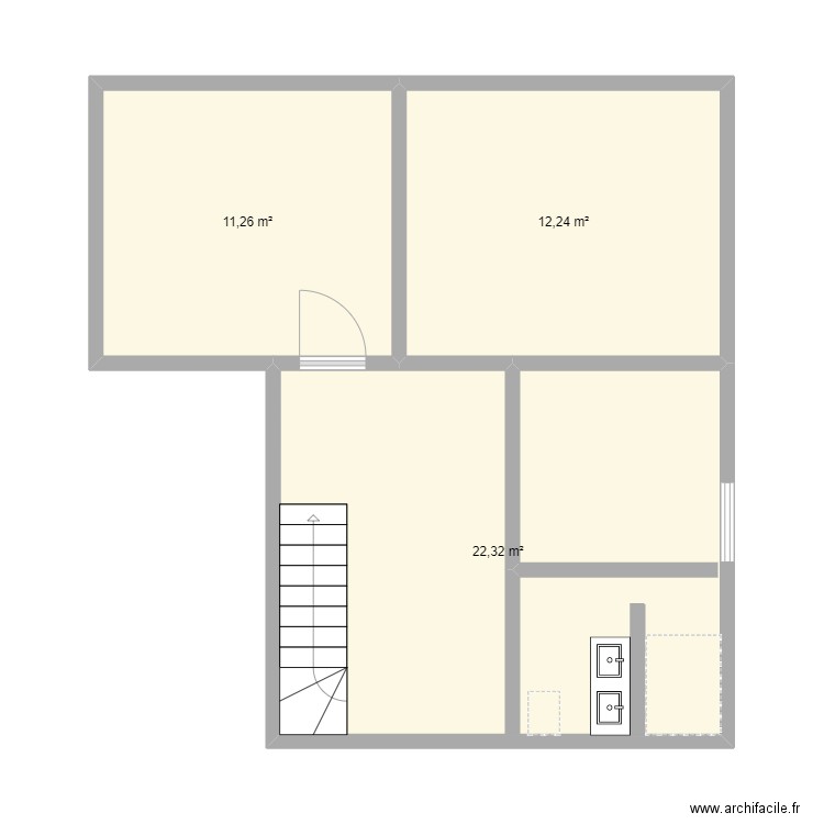 Maison_bas_V1. Plan de 3 pièces et 46 m2