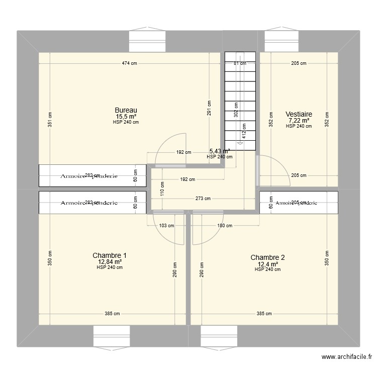 etage villecusson. Plan de 5 pièces et 53 m2