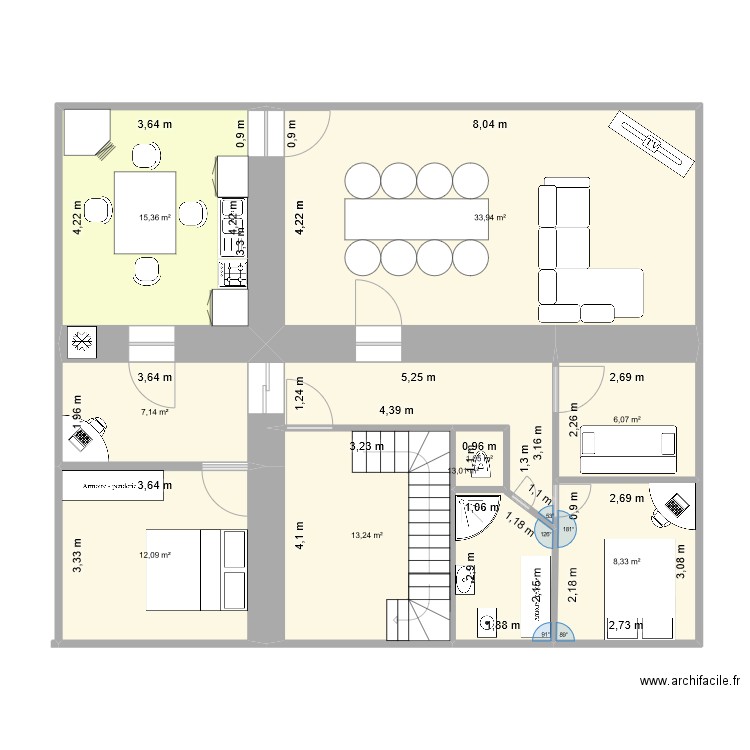 2eme étage_V1. Plan de 9 pièces et 110 m2