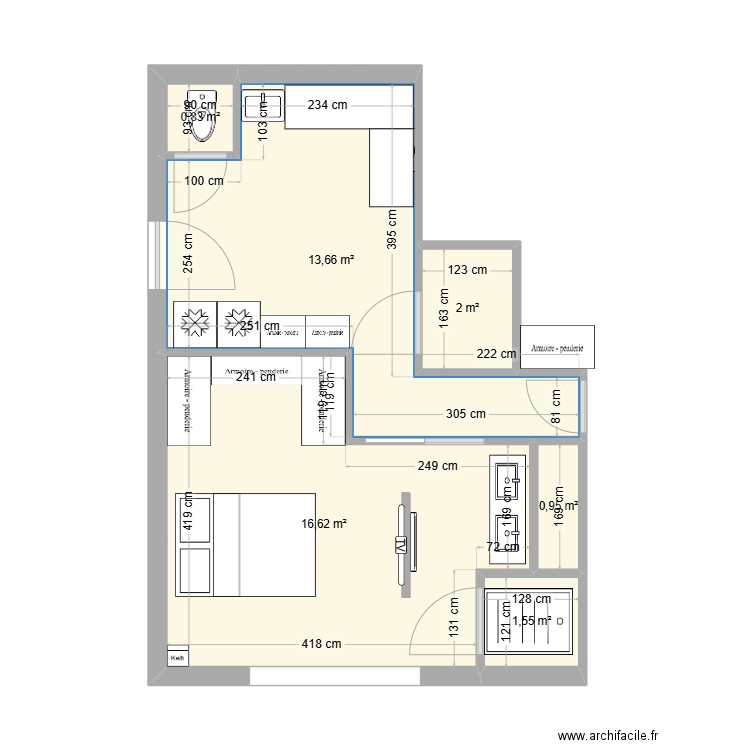 Suite parentale buanderie sde test. Plan de 6 pièces et 36 m2