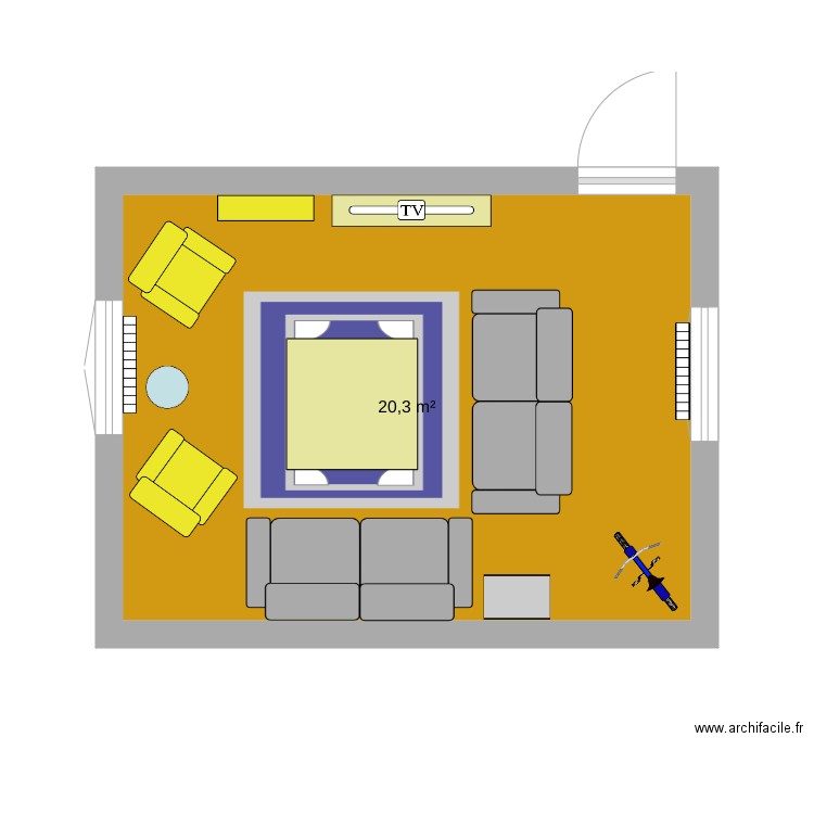 salon vraies dimensions de canapé et fauteuils. Plan de 0 pièce et 0 m2