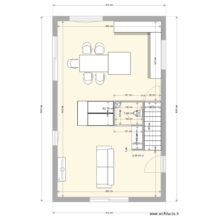 maison garage sous sol - etage. Plan de 2 pièces et 53 m2