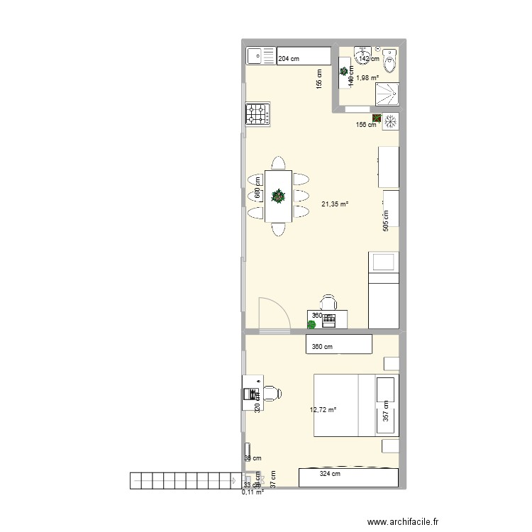 Depa 2. Plan de 4 pièces et 36 m2