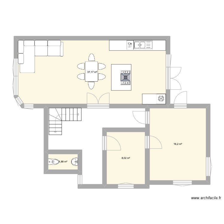 rez de chaussée plan B. Plan de 4 pièces et 63 m2