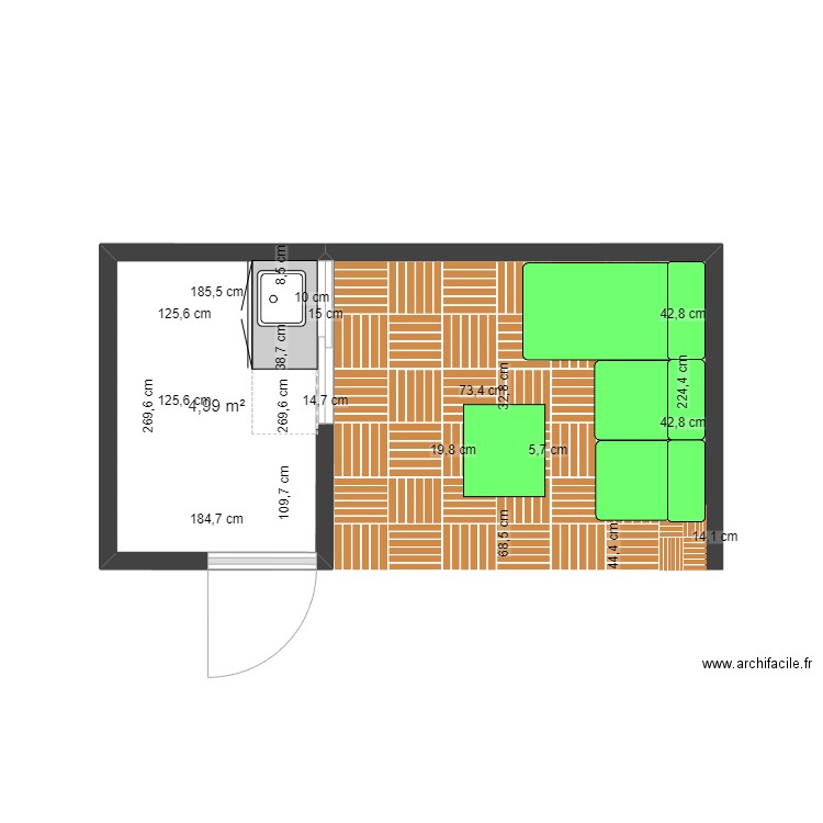 Poolhouse. Plan de 1 pièce et 5 m2