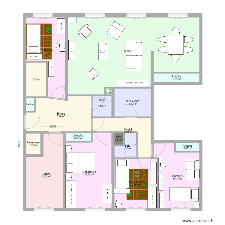 Bourdonnais - option 2. Plan de 18 pièces et 121 m2