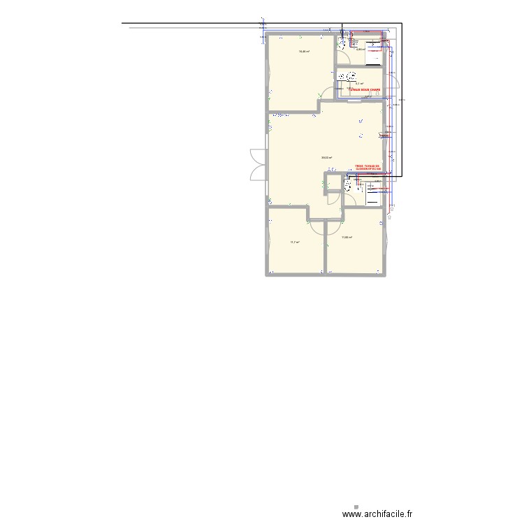 FENETTEAU 3 CH  PLOMBERIE. Plan de 6 pièces et 89 m2