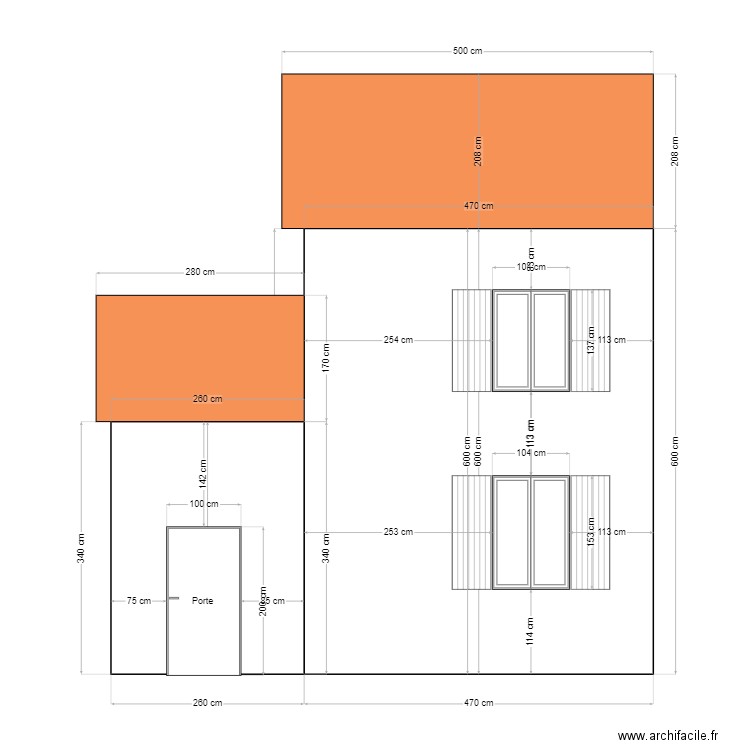 façade initiale sud ouest. Plan de 0 pièce et 0 m2