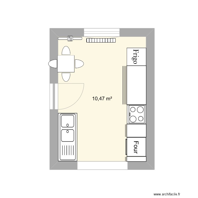 cuisinne 1. Plan de 1 pièce et 10 m2