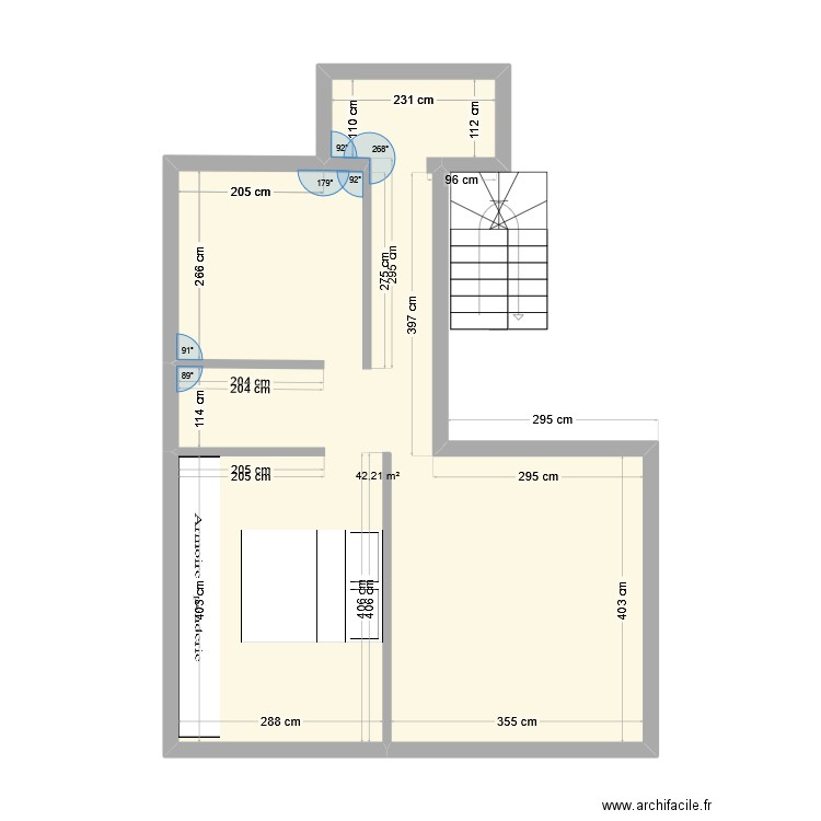 Paris 14 V2. Plan de 1 pièce et 42 m2