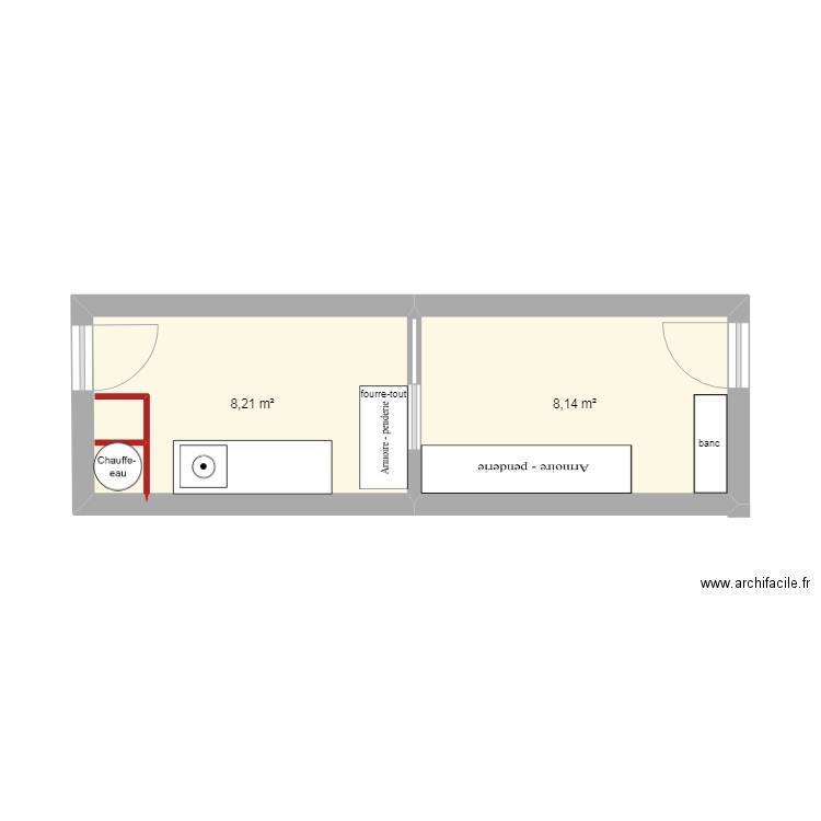 buanderie . Plan de 2 pièces et 16 m2