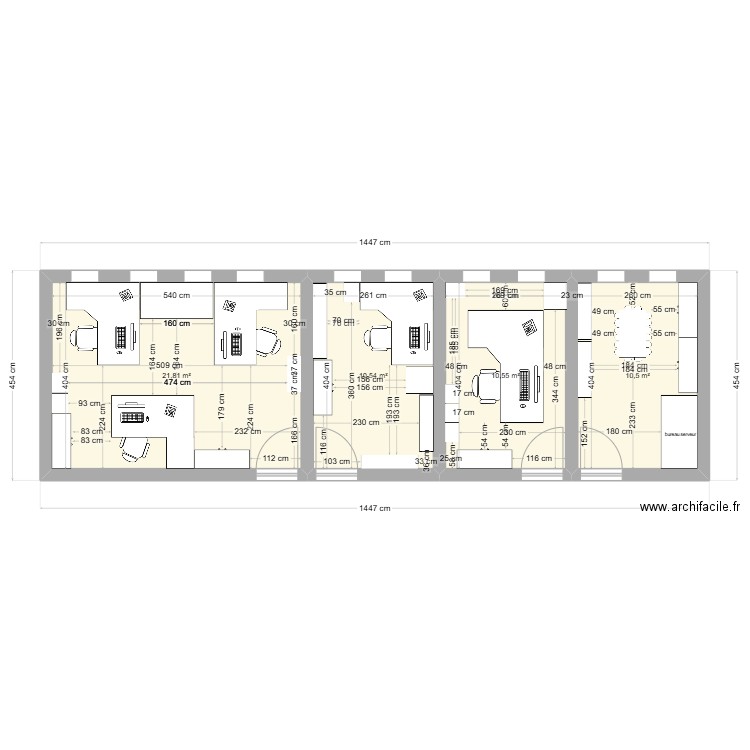 bureau bat a. Plan de 4 pièces et 53 m2