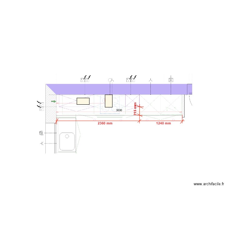 Vue de dessus des éléments haut de cuisine. Plan de 0 pièce et 0 m2