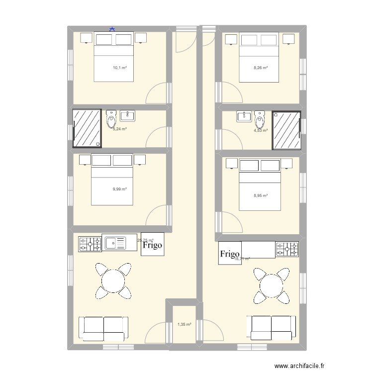 apartamento. Plan de 9 pièces et 93 m2