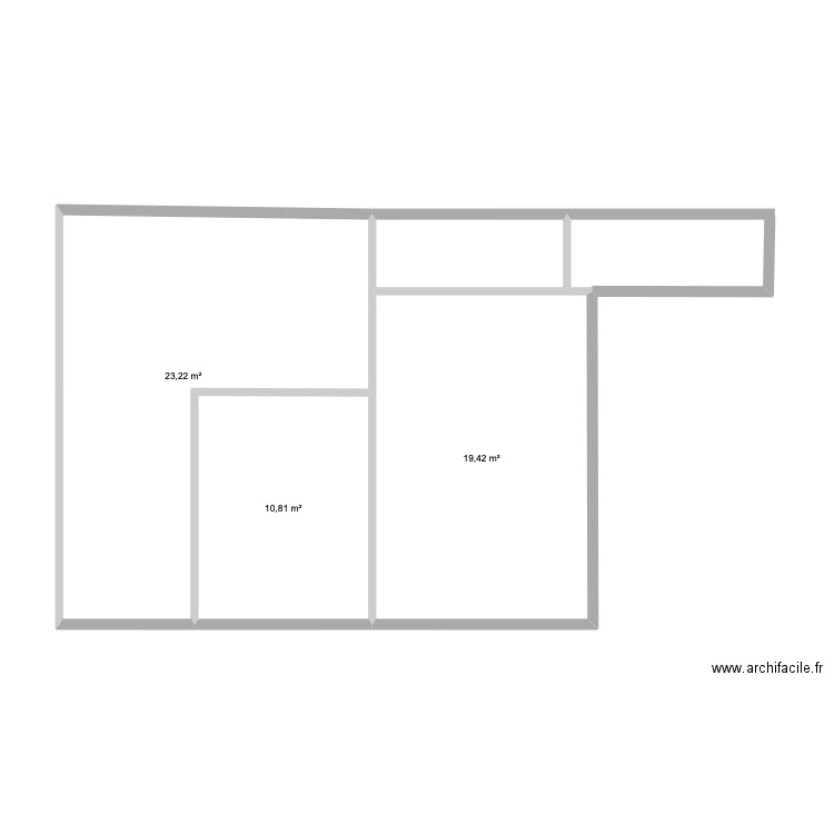 P existant. Plan de 3 pièces et 53 m2