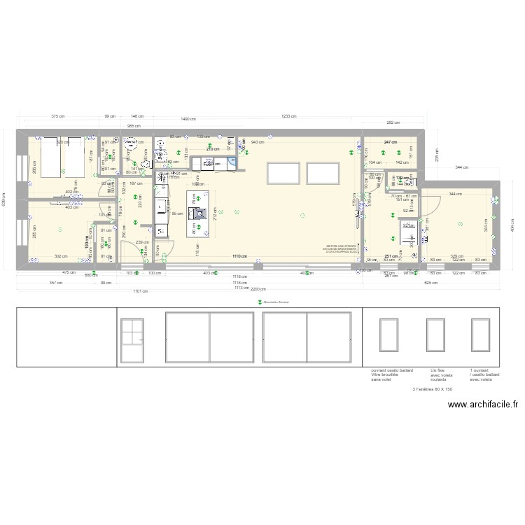 PROJET CAILLE - AMENAGEMENT INTERIEUR PLAN E CLOISONS vide bis. Plan de 8 pièces et 111 m2