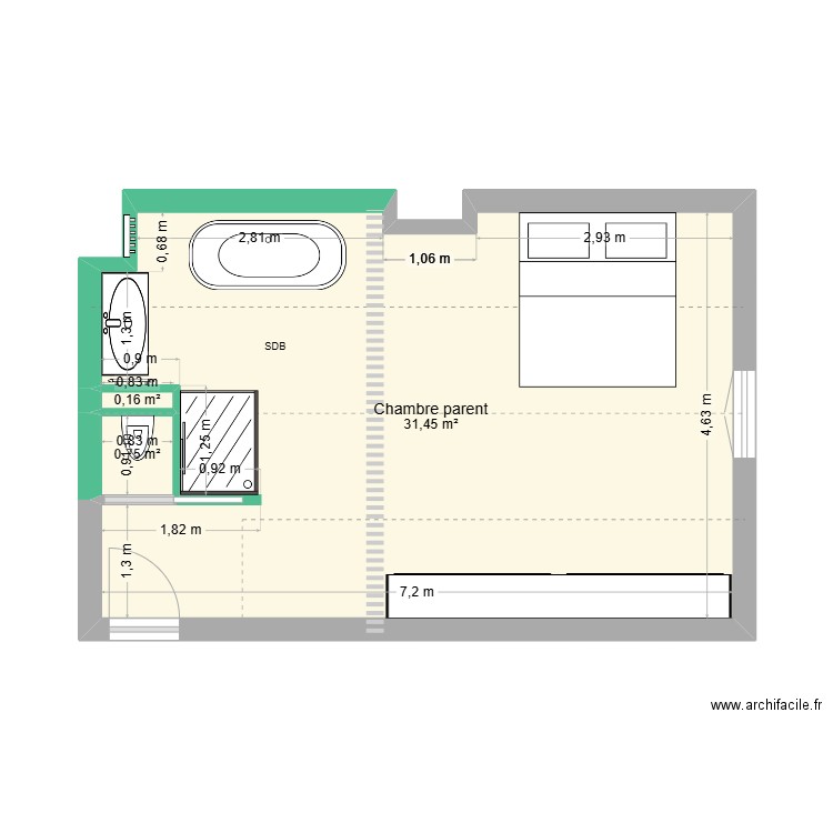 CH PARENT CALUIRE. Plan de 3 pièces et 32 m2