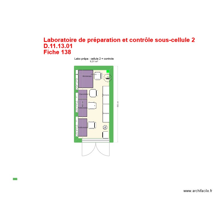 Fiche 138-labo preparation et contrôle des échantillons sous cellule 2 contrôle V4. Plan de 1 pièce et 9 m2