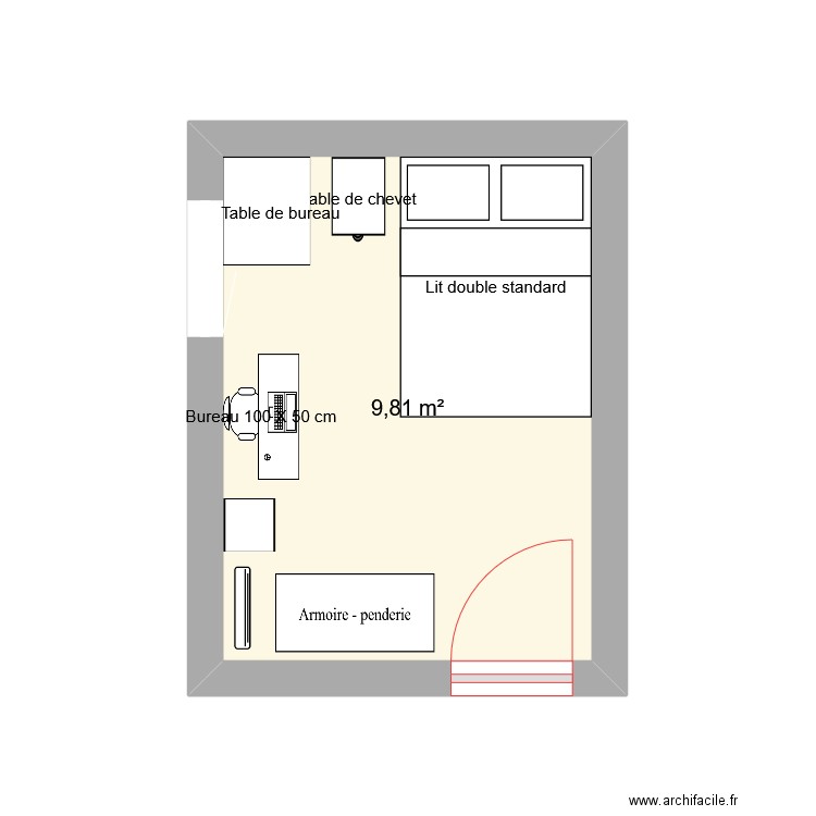 Chambre Maelle. Plan de 1 pièce et 10 m2