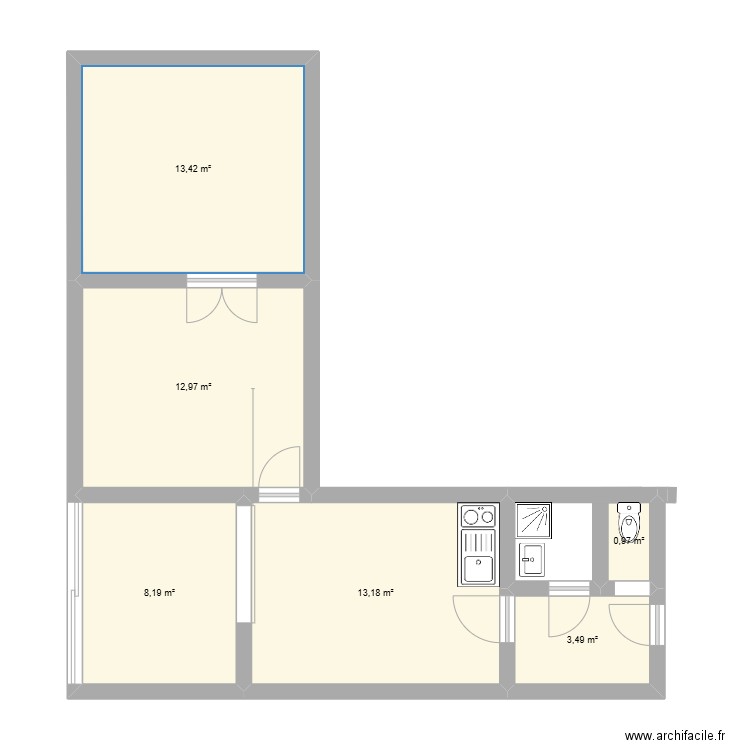 Grau du Rpi. Plan de 6 pièces et 52 m2