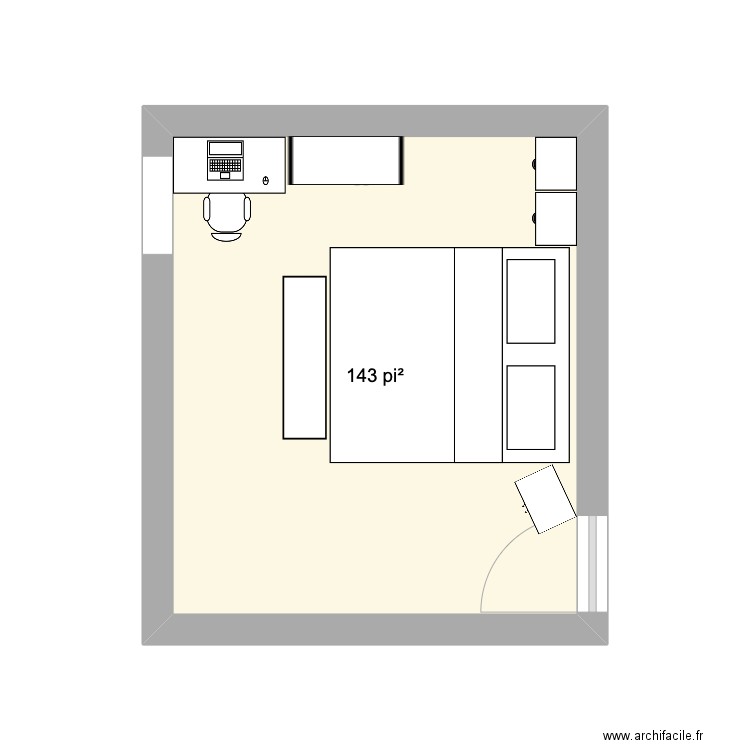 chambre 2 . Plan de 1 pièce et 13 m2