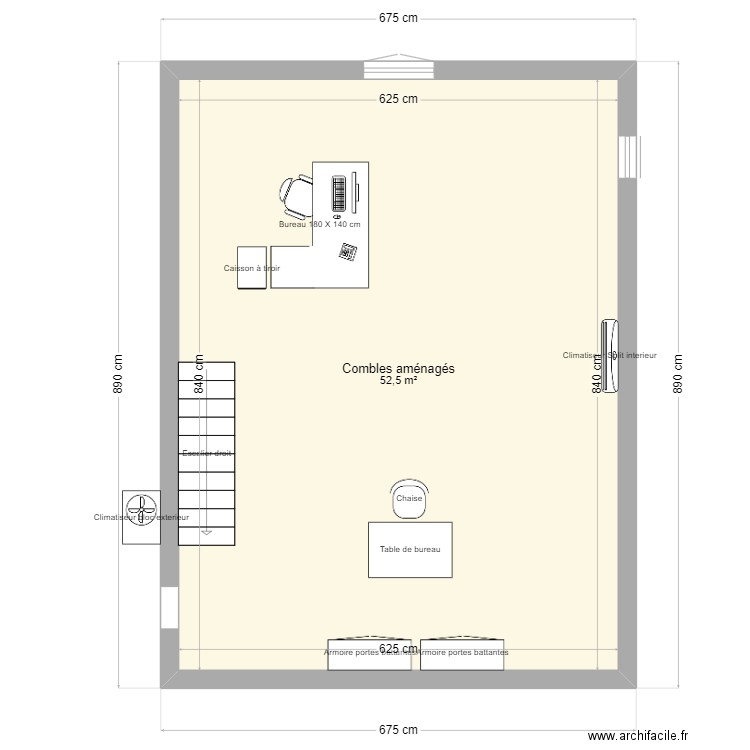 Auterive COMBLES après travaux. Plan de 1 pièce et 53 m2