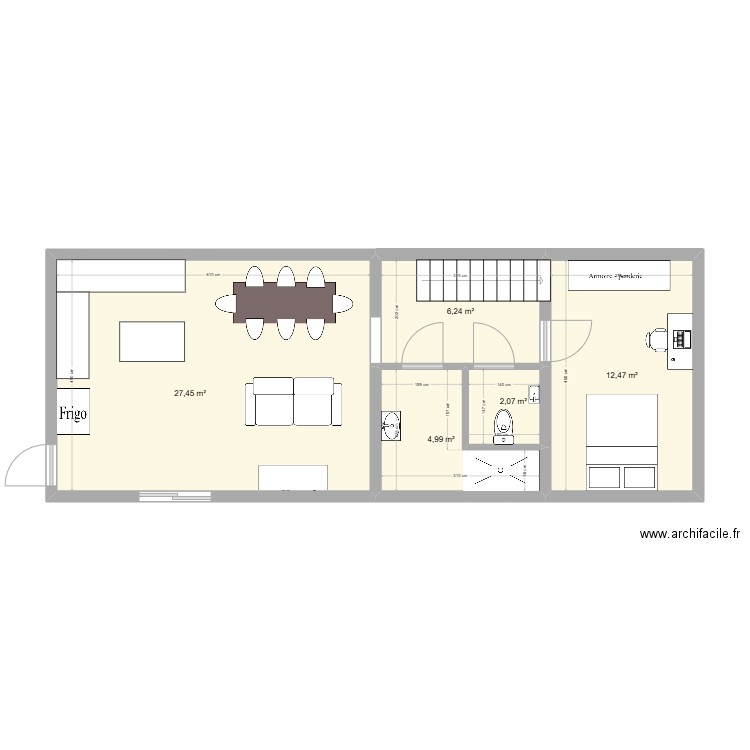 Plan extension maison 2. Plan de 5 pièces et 53 m2