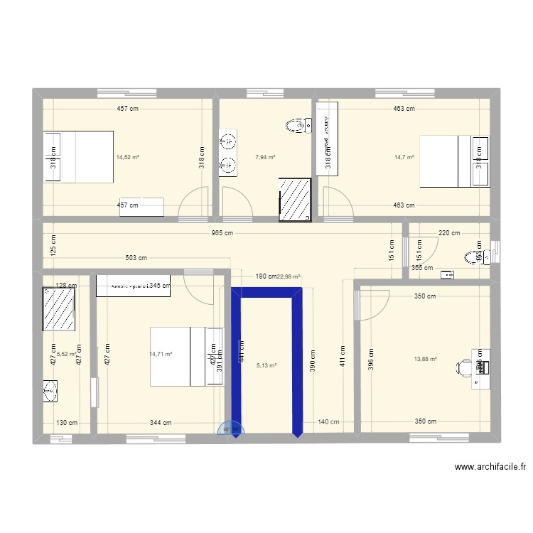 MAISON PORTUGAL avec étage 2 12.5m X  10.5m . Plan de 8 pièces et 99 m2