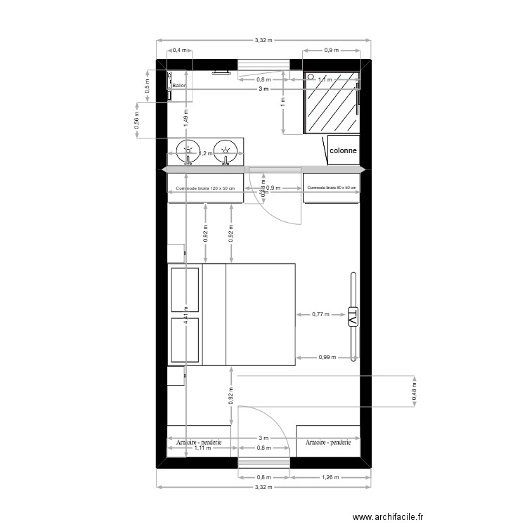 Suite parentale . Plan de 2 pièces et 18 m2