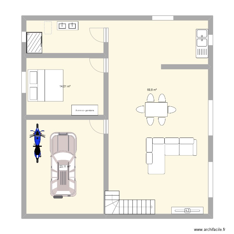 mada . Plan de 3 pièces et 106 m2