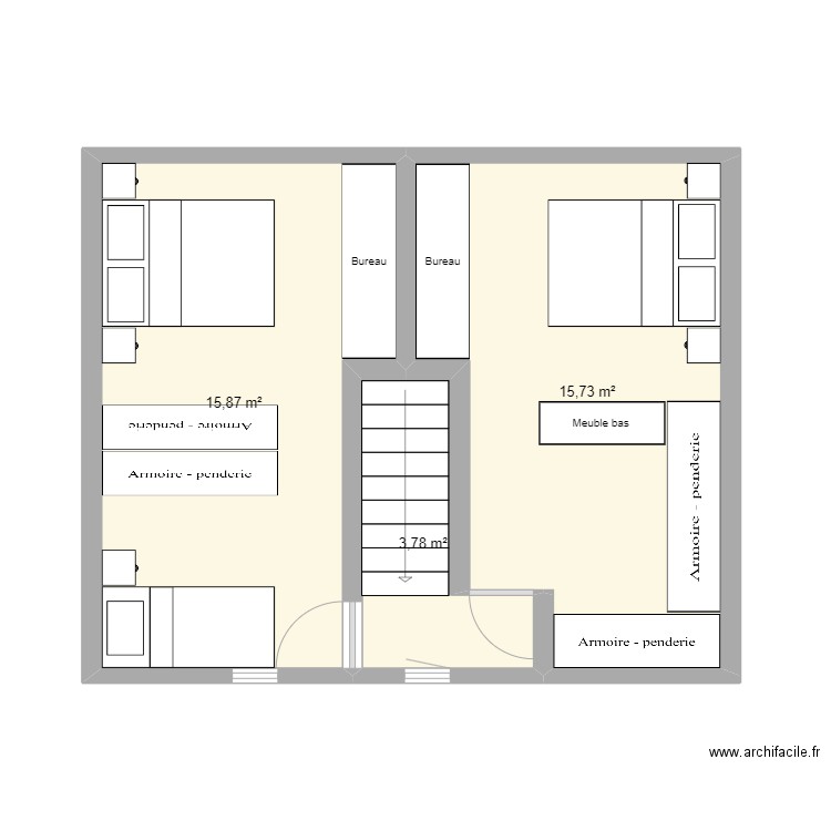 R+2. Plan de 3 pièces et 35 m2