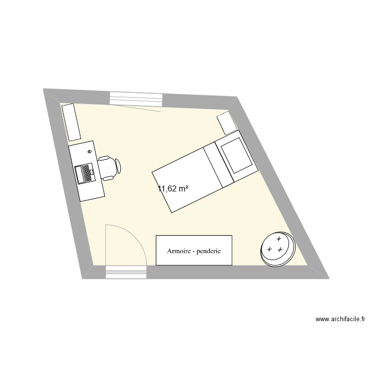 Chambre. Plan de 1 pièce et 12 m2