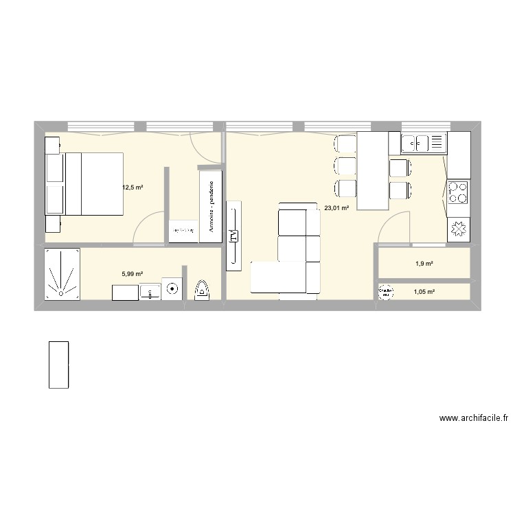 appart sarah morteau 2. Plan de 5 pièces et 44 m2