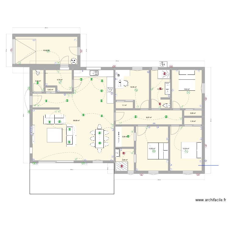 Projet Villa_02_Elec. Plan de 16 pièces et 157 m2