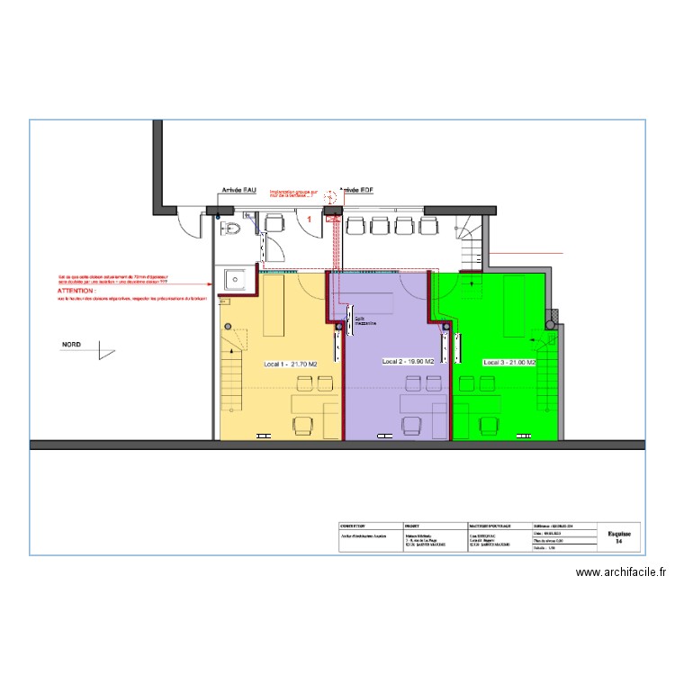 Implantations splits. Plan de 0 pièce et 0 m2