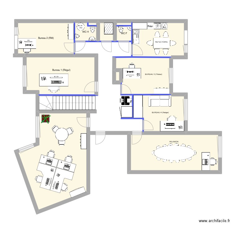 BUREAUX VF SANS FOND V2. Plan de 12 pièces et 107 m2